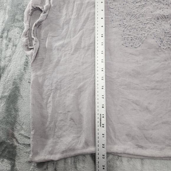 American Rag Top Womens L Gray Blue Beaded Embroidered Cold Shoulder Drawstring - Picture 8 of 9